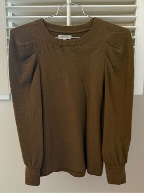 Madewell Olive-Brown Puff-Sleeve Knit Top